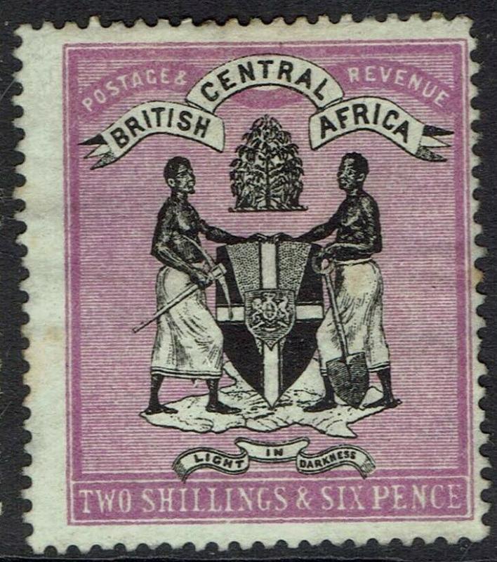 BRITISH CENTRAL AFRICA 1896 ARMS 2/6 WMK CROWN CC 