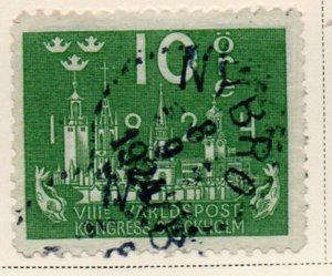 Sweden Sc 198 1924 10 ore green  UPU Congress stamp used