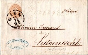 Austria 15k Coat of Arms c1865 Wien to Leitomischl with private cachet J. P. ...