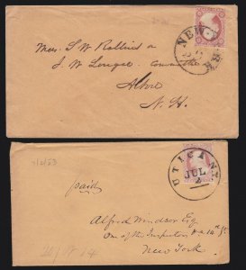 US 11 or 11a 1851 Issue 3c Washington on NY & NH Covers Lot of 2 (110)