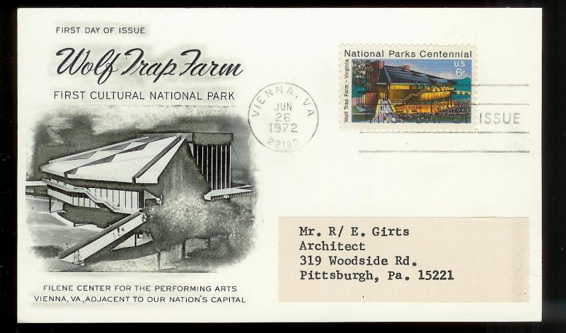 UNITED STATES FDC 6¢ Wolf Trap Farm 1972 Lev Zetlin Postcard