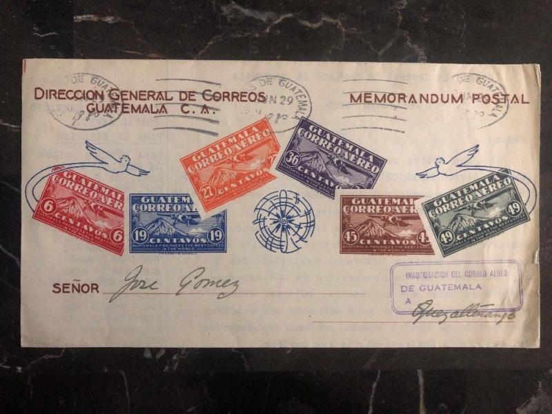 1930 Guatemala First Flight Cover FFC Quezaltenango Stamp On Stamp Airletter