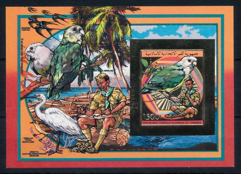 [75617] Comores 1989 Birds Scouting Gold Foil Imperf. Sheet MNH