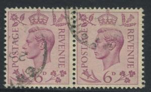 Great Britain - Scott 243 -KGVI Definitive -1937 -FU -Horiz.Pair of 6p Stamp