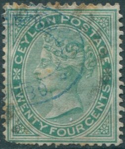 Ceylon 1872 SG127 24c green QV toned perfs FU (amd)