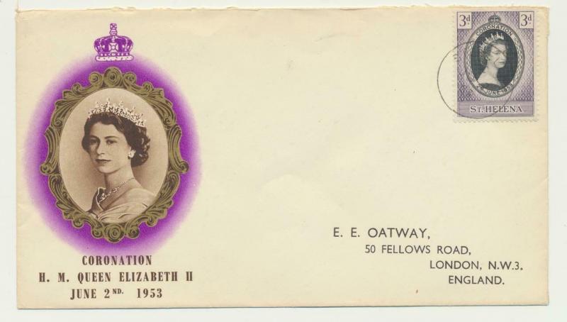 ST HELENA 1953, CORONATION FIRST DAY COVER TO UK (SEE BELOW)