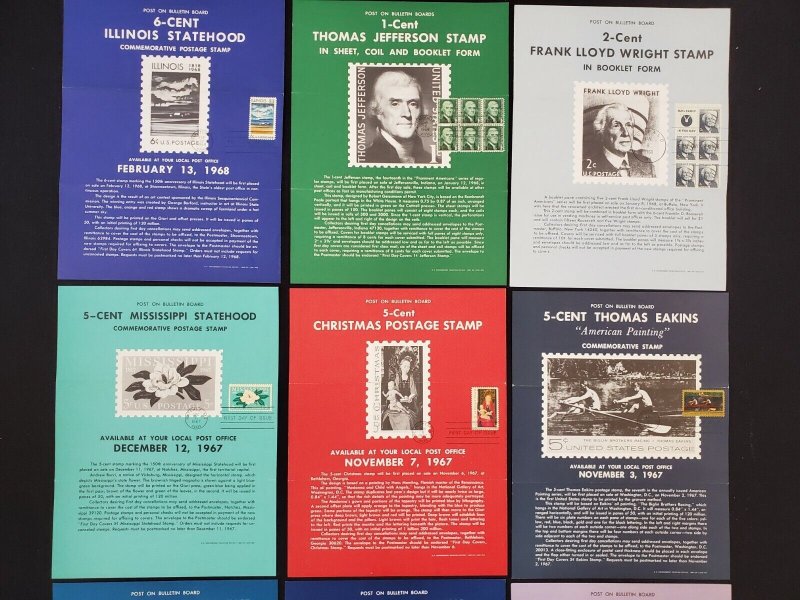 1967 & 1968 Vintage USPS Bulletin Board Poster Folded Lot of 10 w/ FDI Cancel 