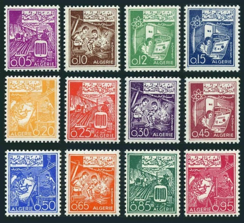 Algeria 319-330,MNH.Michel 416-427. Definitive 1964-1965.Tractors,Atom,Lathe,