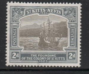St Kitts Nevis Sc 55 1923 2d ship 300th Anniversary stamp mint