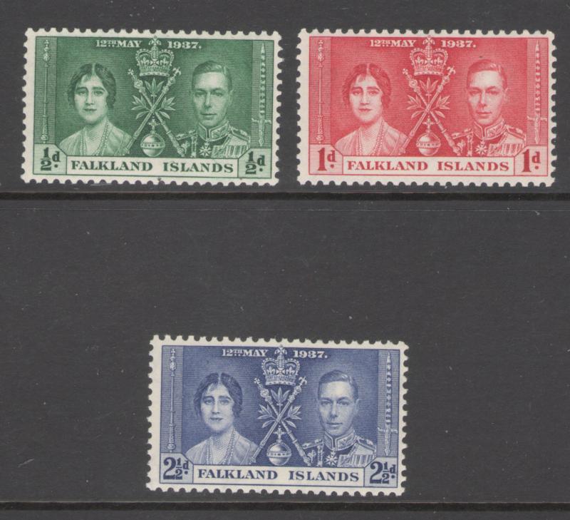 Falkland Islands 1937 Coronation Omnibus Issue 1p Scott # 81 - 83 MNH