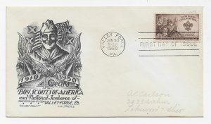 US 995 (Me-10) 3c Boy Scouts single FDC Cachet Craft/ Staehle Cachet ECV $40.00