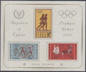 CYPRUS Sc # 243a CPL MNH S/S of 3 DIFF 1964 TOKYO OLYMPIC GAMES