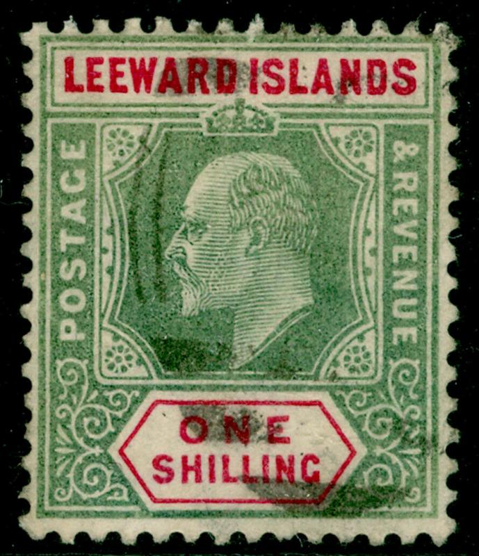 LEEWARD ISLANDS SG26, 1s Green & Carmine, USED. Cat £30.