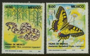 Mexico 1326-7 MNH Snake, Butterfly, Flowers