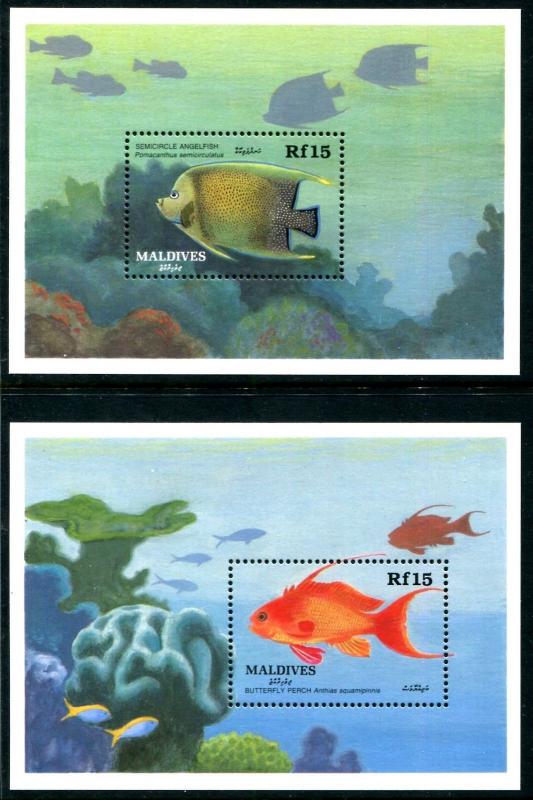 Maldive Islands 1342-43, MNH, Marine Life. Fish Butterfly perch Angelfish. x9485