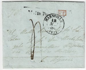 Malta 1840 Malta Post Office handstamp in black on cover to Algeria