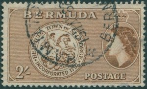 Bermuda 1953 SG146 2/- brown QEII Arms of St George FU