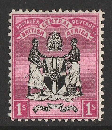 BRITISH CENTRAL AFRICA 1895 Arms 1/- black & rose, no wmk.