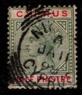 Cyprus Stanley Gibbons #- 40 Queen Victoria Green & Carmine Half Piastre Used