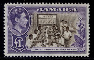 JAMAICA GVI SG133a, £1 chocolate & violet, M MINT. Cat £60.
