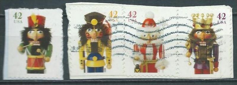 USA 2008 Christmas - Nutcrackers Double-sided Set of 4 x 42c ON PAPER USED SC...