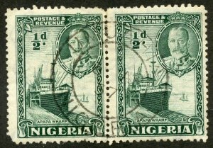 Nigeria Scott 38 ULHMOG(CTO) Horiz Pair - 1936 1/2p Wharf at Apapa - SCV $2.80