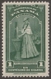 Panama, stamp, Scott#343,  mint, hinged,  Un centesimo, green, dress