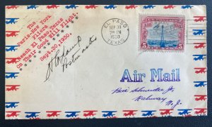 1930 El Paso TX USA Airmail cover  Welcomes Coste & Bellonte Postmaster Signed