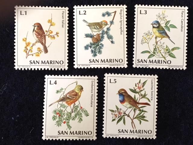 San Marino – 1972 – Five Bird Stamps – SC# 777 - 781 - MNH