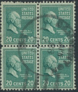 US 825 20 cent Presidential Issue; Used block of 4 -- See details and scan
