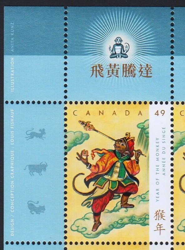 MONKEY KING = LUNAR YEAR = EMBOSSING = GOLD FOIL STAMPING Canada 2004 #2015