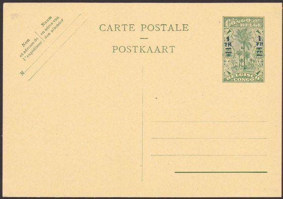 BELGIAN CONGO 1947 1f on 60c postcard fine unused...........................1233