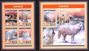 Niger 2017 Arctic Animals Wolves Polar Bears Birds Owls Rabbits sheet + S/S MNH