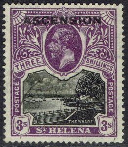 ASCENSION ISLAND 1922 KGV THE WHARF OVERPRINTED 3/- USED