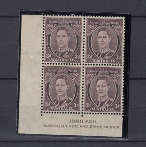 Australia KGVI 1941 3d John Ash Block Of 4 SG187 MNH BP7919