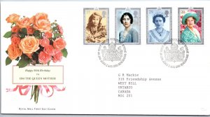 GREAT BRITAIN FIRST DAY COVER HM THE QUEEN MOTHER'S 90th BIRTHDAY SET OF 4 1990