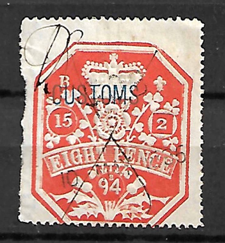 GB FISCAL REVENUE TAX STAMPS QV 1894, 8p