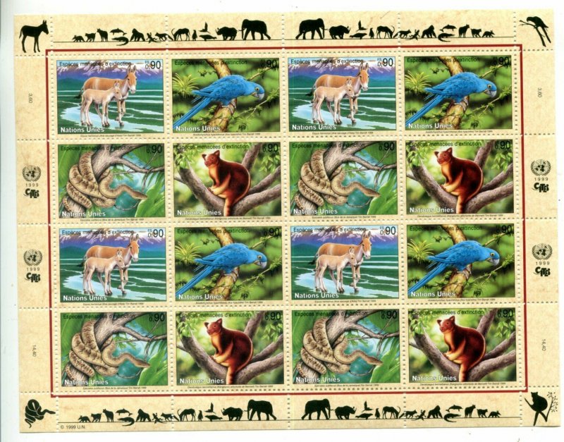 United Nations Geneva Scott #336-339 Endangered Species Sheet  MNH.