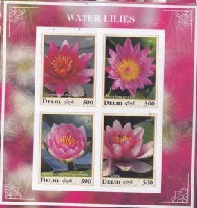 INDIA, DELHI - 2017 - Water Lilies - Imperf 4v Sheet - Mint Never Hinged