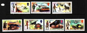 Antigua-Sc#334-40-unused NH set-id2-UPU-Helicopter-Planes-Trains-1974-