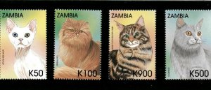 Zambia 1999 - Cats of The World - Set of 4v - Scott 796-99 - MNH