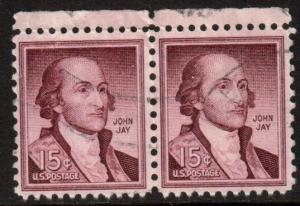 US Scott 1046, 1954 Liberty Issue 15c Pair John Jay used