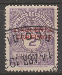 Costa Rica Archives Revenue Fiscal stamp- 11-23-20