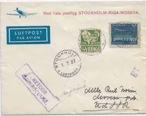 Stockholm, Sweden to Moscow, Russia 1937 1st Flight RTS (53853)