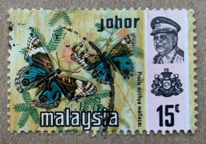 Johore 1977 Harrison 15c Butterflies, used. Scott 181a, CV $0.35. SG 186