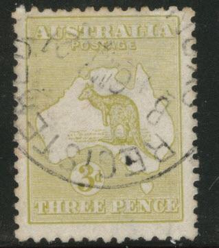 Australia Scott 47 used 3p olive Kangaroo wmk 10 1915 CV$8