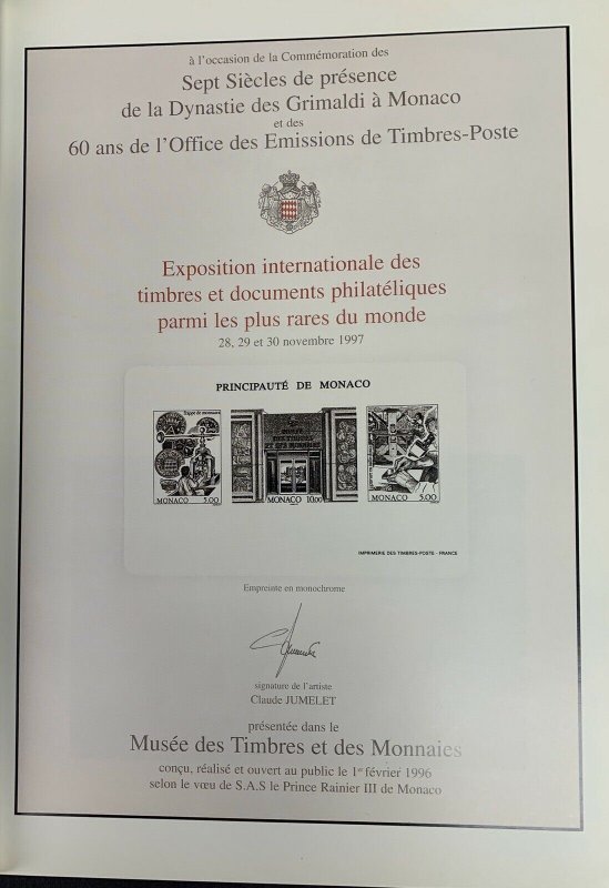 Monaco '97 International Philatelic Exhibition, Red Velvet Hardbound Catalog 