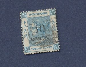 HONG KONG - Scott 33 - used - 10 cents on 12 cents blue  - Victoria - 1879