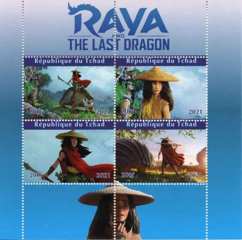 Disney Stamps Chad 2021 CTO Raya & Last Dragon Cartoons Animation 4v M/S