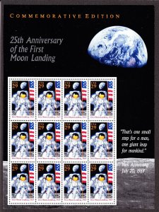 US 2841 29c 25th Anniversary of 1st Moon Landing Mint Sheet OG NH